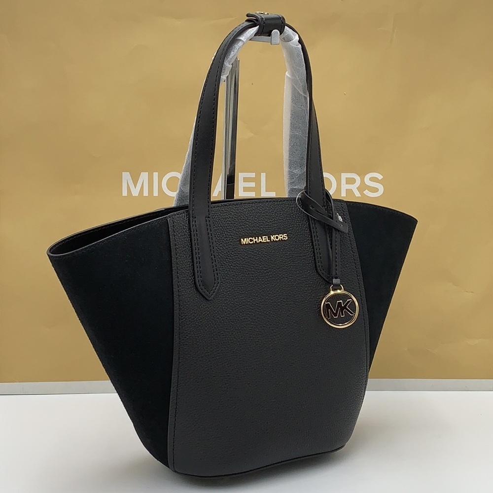 MICHAEL KORS PORTIA SMALL TOTE BLACK COLOR PEBBLED LEATHER/SUEDE - Picture 2 of 16